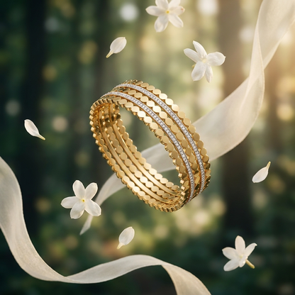 Quilted Pavé Gold Cuff Bracelet - Stainless Steel 316L