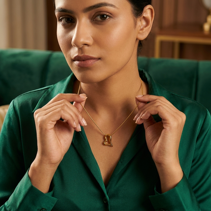 Gold Sculptural Open Heart Pendant Necklace - Stainless Steel 316L