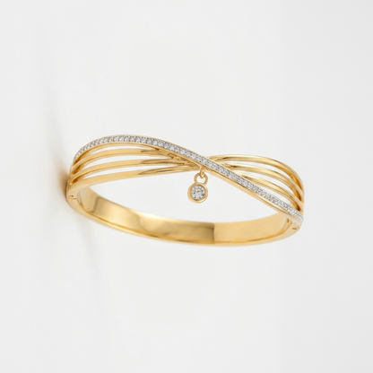 Crossover Wave Bangle Cuff with Dangle Charm - Stainless Steel 316L