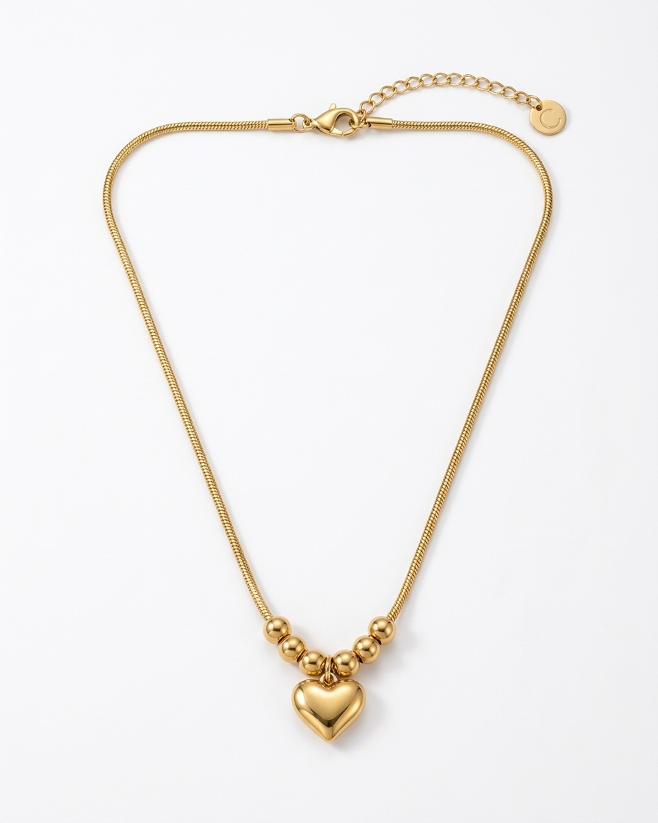 Golden Heart Charm Snake Chain Necklace