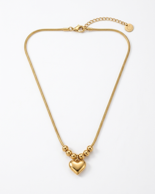 Golden Heart Charm Snake Chain Necklace