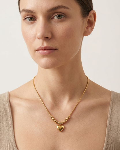 Golden Heart Charm Snake Chain Necklace