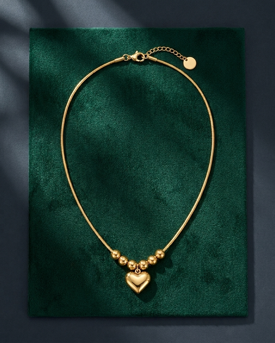 Golden Heart Charm Snake Chain Necklace
