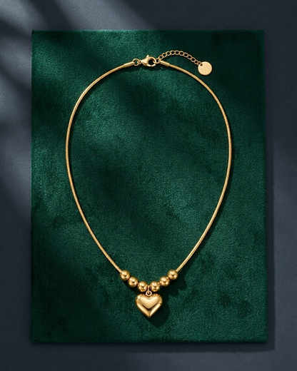 Golden Heart Charm Snake Chain Necklace
