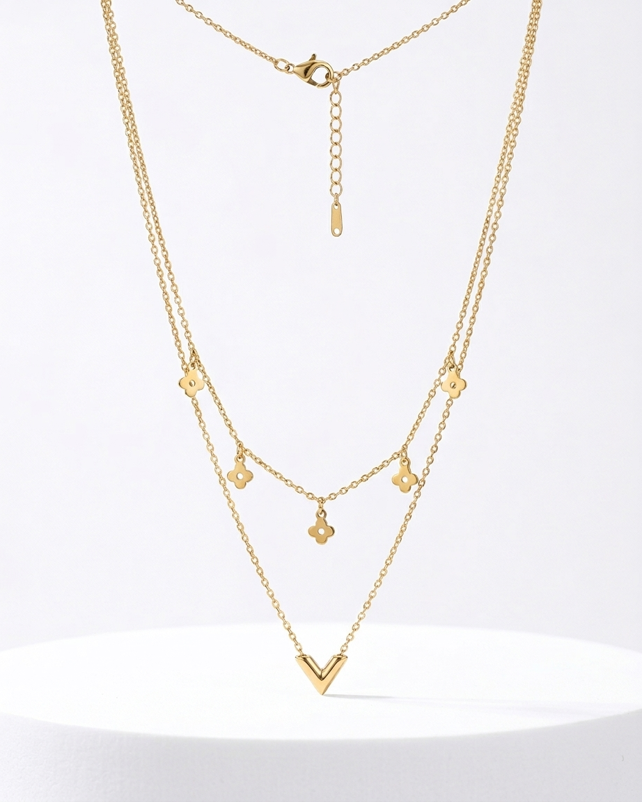 Layered Gold Charm Necklace with Heart Pendant