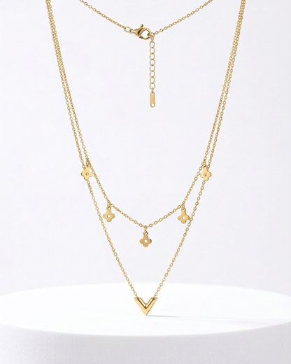 Layered Gold Charm Necklace with Heart Pendant