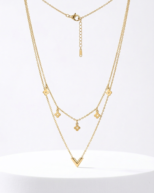 Layered Gold Charm Necklace with Heart Pendant
