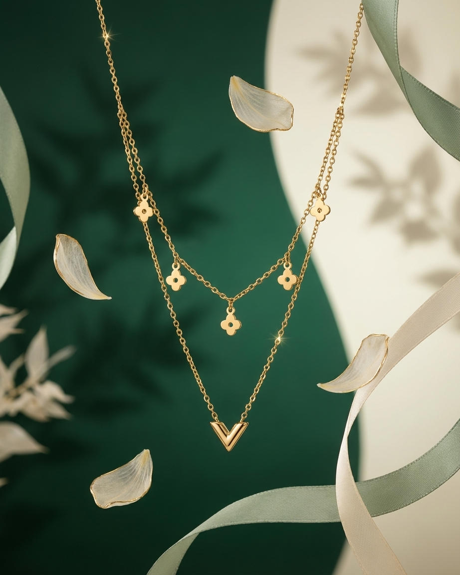 Layered Gold Charm Necklace with Heart Pendant