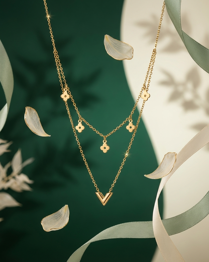 Layered Gold Charm Necklace with Heart Pendant