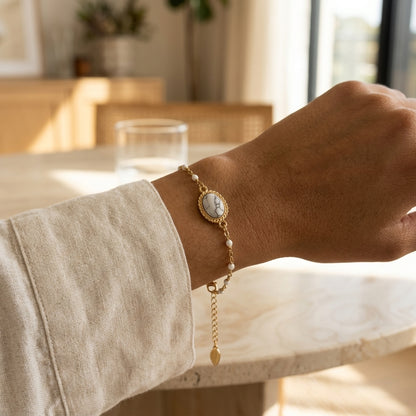 Gold & Howlite Stone Bracelet